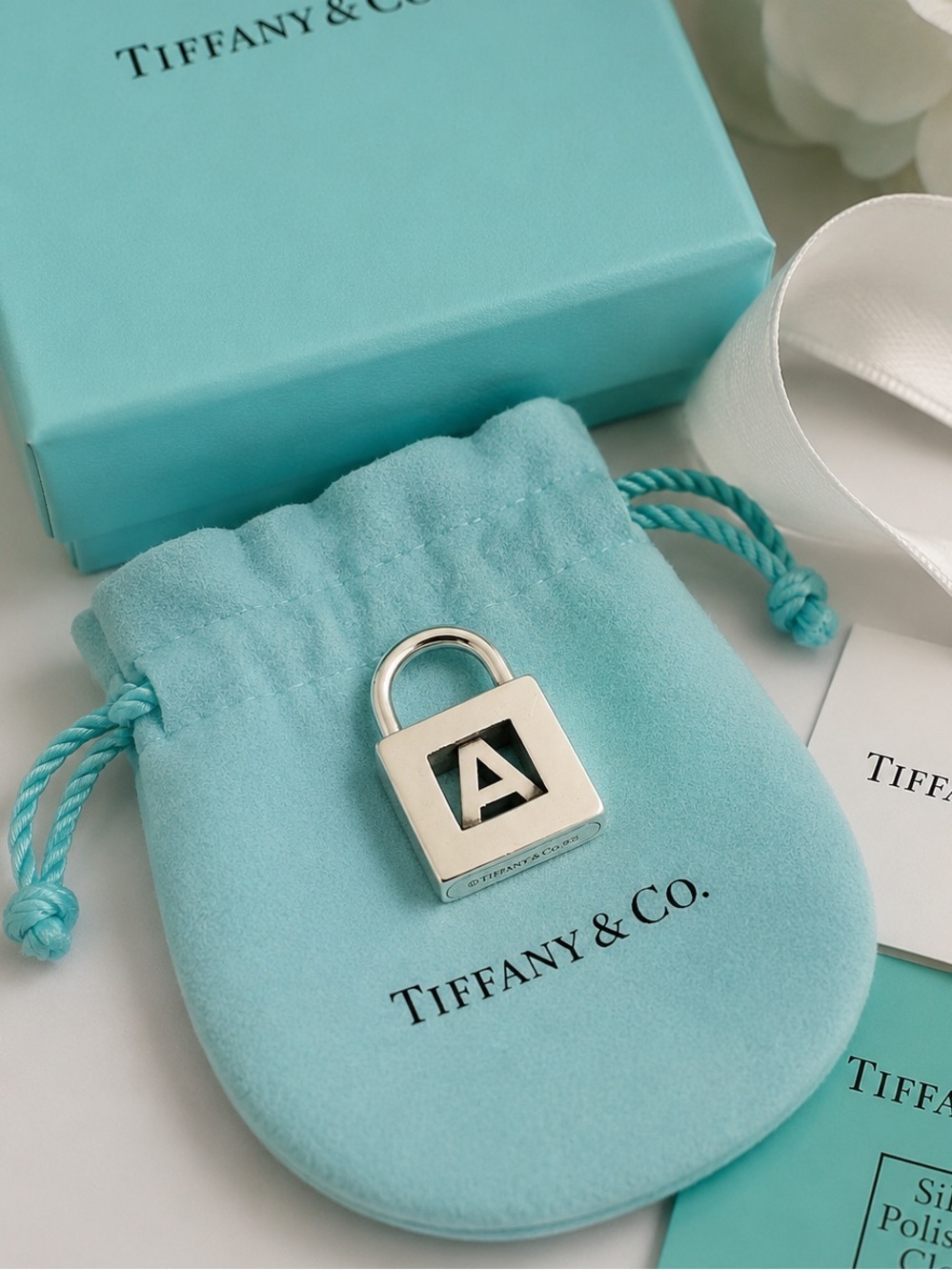 Tiffany & Co. Alphabet “A” Padlock Charm Bracelet Pendant Sterling Silver Rare